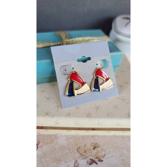 Patriotic Red White and Blue Enamel Stud Earrings - Picture 6 of 10